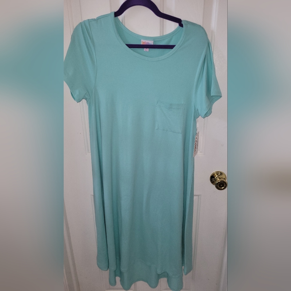 Lularoe Carly dress soft comfy casual flare cover up Medium NWT solid green HTF
